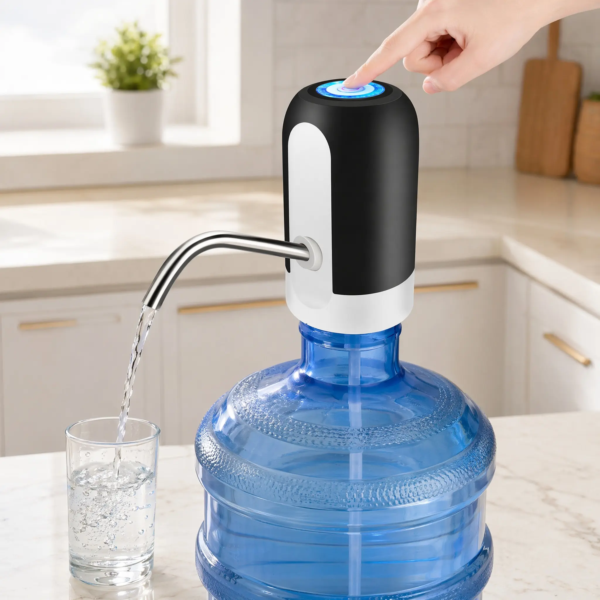Water Dispenser for 5 Gallon Bottle - Rechargeable Water Pump for 5 Gal Jug, BPA-Free, Food Grade Silicone Hose, Stainless Steel Spout - 30-40 Days Battery Life, Easy One Switch Operation