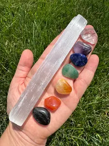 Seven Chakra Stone Set with Selenite Wand