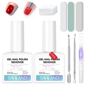 Saviland 2 Minutes Quick & Easy Gel Nail Polish Remover Kit: 2PCS Soak-off Gel Polish Remover Rich in Castor Oil & Vitamin E, with Cuticle Oil Pen Nails Tools for Nail Tips, Acrylic Dip Powder Removal Nail Care Manicure