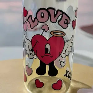 Name Rare Gem Glass Cup V-Day Themed with Heart Design and Angel Wings for Valentine's Day Gifts