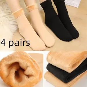 4 Pairs Snow Socks, Fuzzy Lining, Thickened Warm Floor Socks, Winter Warm Socks, Cozy and Comfortable Footwear for Cold Weather