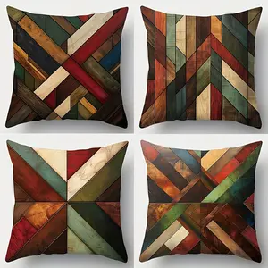 4pcs Contemporary Geometric Patterns Throw Cushion Covers for Sofa, Home Textile, Machine Washable, Printed Zipper Closure, Versatile Room Decor, Decorative Case Set for Living Room, Bedroom, Single-Sided Print, No Insert Included