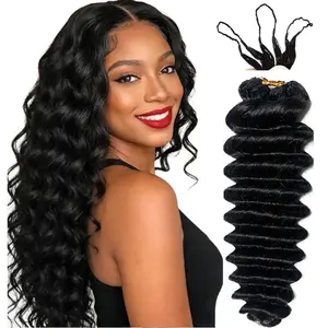 Deep Wave Crochet Human Hair Extension Lightweight Pre-Separated Crochet Hair Natural Black 240g Full Head Feather Human Hair