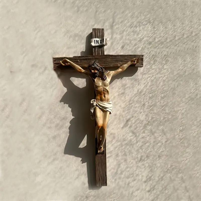 Inspiring Jesus Christ Home Decor, Stylish Religious Decor, Catholic Cross Wall Art, 9.65 Inch High Religious Gift, Renaissance Handmade Sculpture