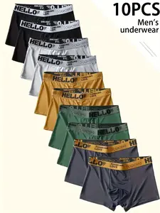 10-piece Men's Solid Color Boxer Brief, Soft Comfortable Breathable Underwear for Daily Wear, Casual Men's Underwear for All Seasons, Breathable Underwear Sets, Plz Purchase A Size Up