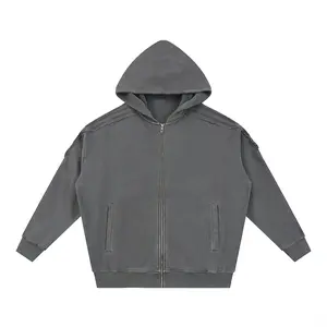 Kored Snow Washed Tape Raw Edge Zip Hoodie - Dark Grey - FREE SHIPPING FOR SUBSCRIBERS