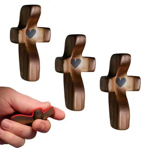 Handheld Wooden Palm Cross - Pocket Fidget Religious Cross Design Set for Anxiety Relief, Stress Comfort - Christian Spiritual Home Decor Gift for Family