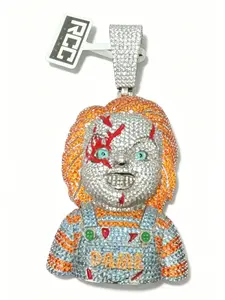 2351  Bloody Chucky Doll Pendant | Blinged-Out 3D Iced-Out Horror Statement Charm for Hip Hop Streetwear Vibe summerwins