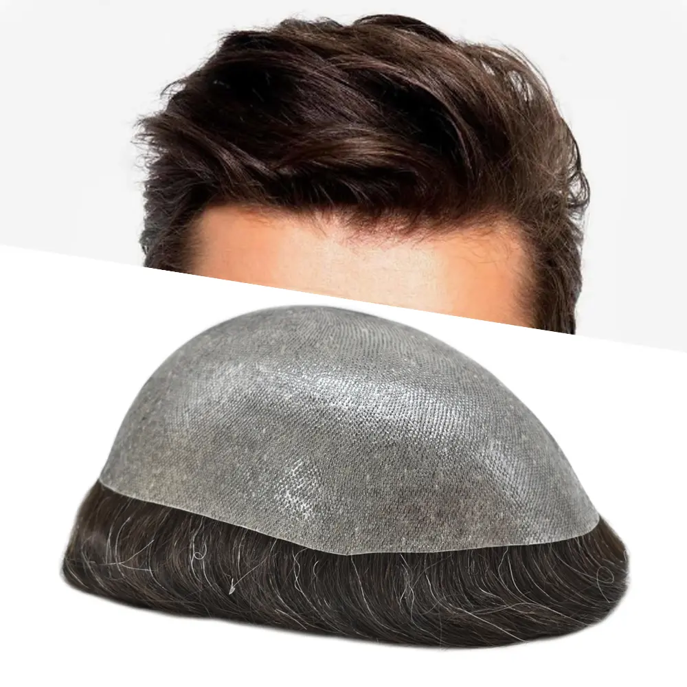 Toupee Hair for Men 0.12mm Durable Invisible Full Poly Skin Mens Toupee All V-looped Human Hair Replacement System For Men