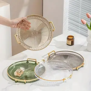 Round Double-Handled Tray for Home Use, Elegant Storage for Tea Cups, Fruits and Candies, Perfect for Living Room and Nail Art, Salad Serving Plates
