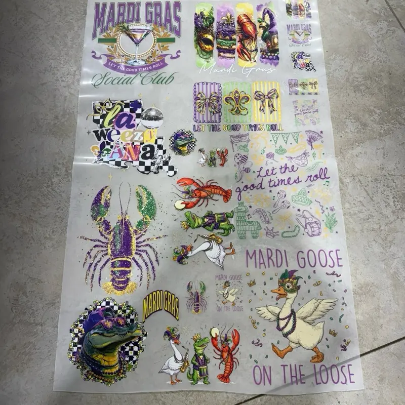 Mardi grassss DTF PREMADE 30"X48” GANGSHEET, DTF, DTF TRANSFERS,
