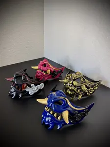 Hannya Inspired Half Face Masks Set Oni Demon Style Japanese Hannya Oni Kabuki Samurai Gothic Cyberpunk Multiple Colors for Cosplay and Themed Parties