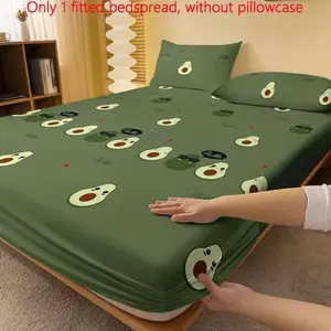 Cute Cartoon Avocado Print Flannel Bed Sheet Set, Bedroom Printed Bed Cover, Bedding (no Pillowcases), Classic Style
