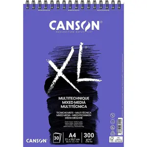 CANSON XL Textured Medium Grain 300gsm A4 Mixed Media White Paper Pad, 30 Sheets, for Professional Artists & Students