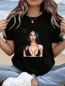 Megan Fox Star T-shirt, famous actress design casual T-shirt, famous music artist retro T-shirt, Hollywood star comfortable fabric T-shirt