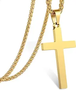 2025 Cross Pendant Necklace Plated Stainless Steel Simple Big Cross Pendant Necklaces Large Dainty Christian Cross Necklace for Men woman fashion