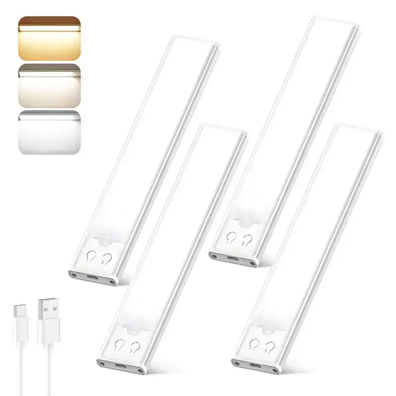 15.7 inch Motion Sensor Light Indoor 4pcs Magnetic Closet Lights，Under Cabinet Lighting Wireless, Rechargeable,with 3 Color Temps, Dimmable, Magnetic, Under Counter Lights for Kitchen, Stairs