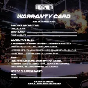 UNDISPUTED Warrenty Card For Heavy Cotton Shirt - Gift For All Order In Our Store Hoodie Tshirt Hoodie Zip Up Hoodie Jacket Apparel Menswear Direct-to-garment Breathable Printing