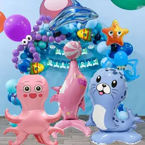3pcs Ocean Animal Balloons Set, Sea Life Decorations for Birthday Party & Room Decoration, Cute Dolphin Octopus Seal Design