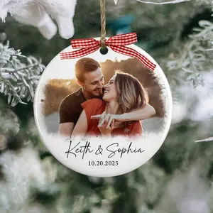 Personalized Couple Photo Ornament – Custom Photo Glass Ornament, Romantic Valentines Day Couple Keepsake Gift