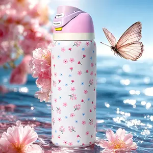 Ow-(Pink Cherry Blossom)304L Stainless Steel Dual-Drinking Outdoor Sports Water Bottle with Straw–Double Vacuum 32 oz / 945 ml Travel Water Bottle-100% Leak-Proof Car/Auto Water Bottle-Perfect for outdoor camping,travel,school,the gym,and hiking Drinkware