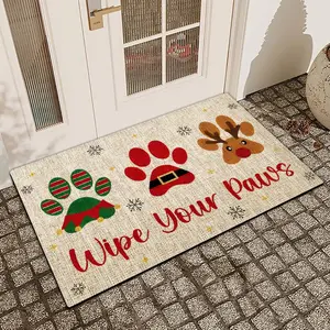 1Pc Christmas Dog Claw Diatom Mud Anti Slip And Water Absorbing Entrance Door Mat Indoor And Outdoor Door Mat Kitchen Dining Room Bathroom Decor Holiday Home Decor Home Decor Rugs