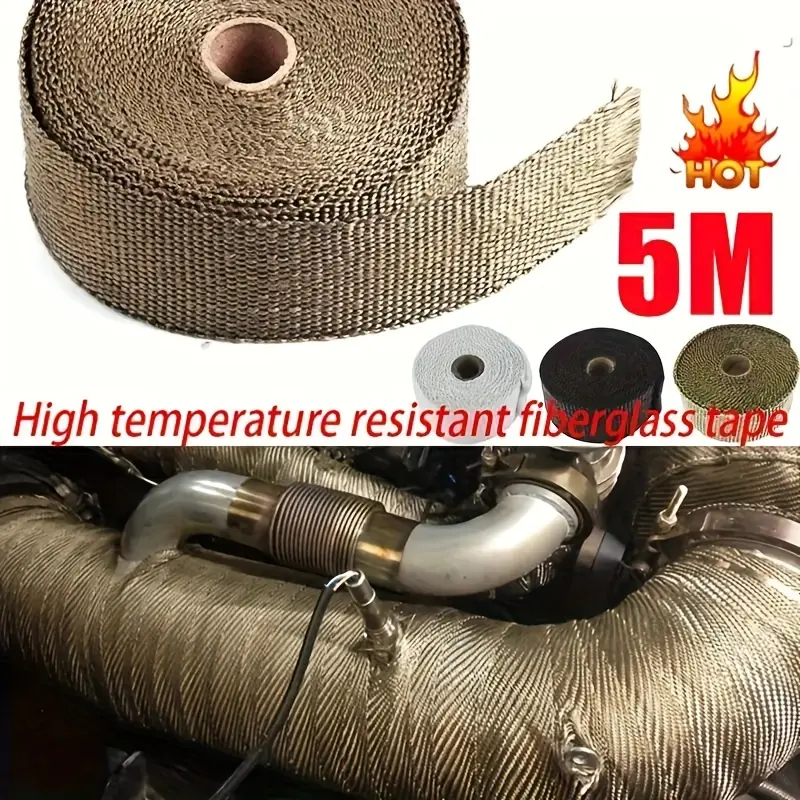 High Temperature Resistant 196.85 Inch Fiberglass Tape for Exhaust Wrapping - - Suitable for Automotive and Motorcycle Applications - Metal Surfaces, Pipes, Durable Fiberglass Insulation Tape, Halloween/Christmas Gift