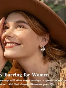 Silver Daisy Earrings, Hook Earrings, Daisy Pendant Earrings, Hypoallergenic Flower Jewelry, Gift for Sensitive Ear Women