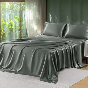 Sasttie Satin Sheets Queen Size - 4 Pieces Luxury Soft Dark Grey Silky Bed Sheets Set with Pillowcases - Smooth Silk-Like Satin Fabric, Reinforced 14 Inches Pocket, Oeko-Tex Certified