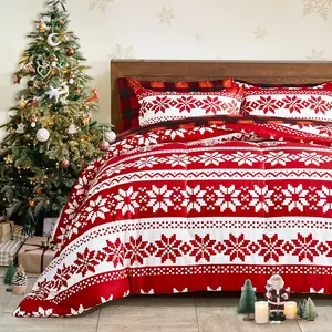 Christmas Bed in a Bag 7 Pieces Red Snowflake King Size Comforter Set Style - Soft Microfiber Reversible Bed Duvet Set (1 Comforter 2 Pillow Shams 1 Flat Sheet 1 Fitted Sheet 2 Pillowcases)