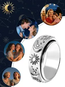 Sun Moon Stars Rotating Finger Ring, Anxiety Relief Stress Rings, Sunflower Fidget Ring, Unisex Stainless Steel Engagement Wedding Band, Back-To-School Teacher Gift, Unique Rings