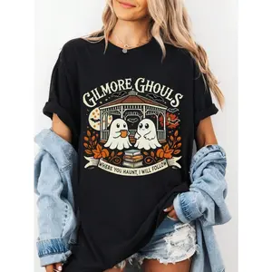 Gilmore Ghouls Shirt, Ghost Parody Halloween Tee, Fall Shirt For Gilmore Girl Fans Shirt, Spooky Season Shirt, Gift For Her,100% Cotton Oversized Short Sleeve Classic Heavy Cotton T Shirt Printed Graphic Tee Women's Casual Short-Sleeved Top
