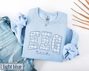EEG Tech Sweatshirt / Short Sleeve T-SHIRT • Neuro Tech Blue Gingham Sweater • Neurology Brain Wave Tech Gift • EMU Tech Pullover • EEG Technician Graduation Gifts