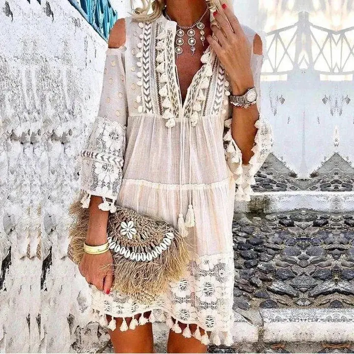 chinese dress ladies Grey Lace Ruffle Crochet Maxi Dress main image 0