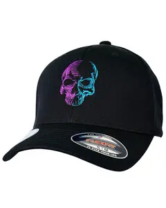 Purple & Teal Two-Tone Skull - Black "Never Fade" Fitted Cap