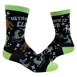 Women's Introverts Club Socks Funny Day Dreamer Loner Unicorn UFO Footwear Funny Graphic Socks Comfortable Fitted Spandex Cotton