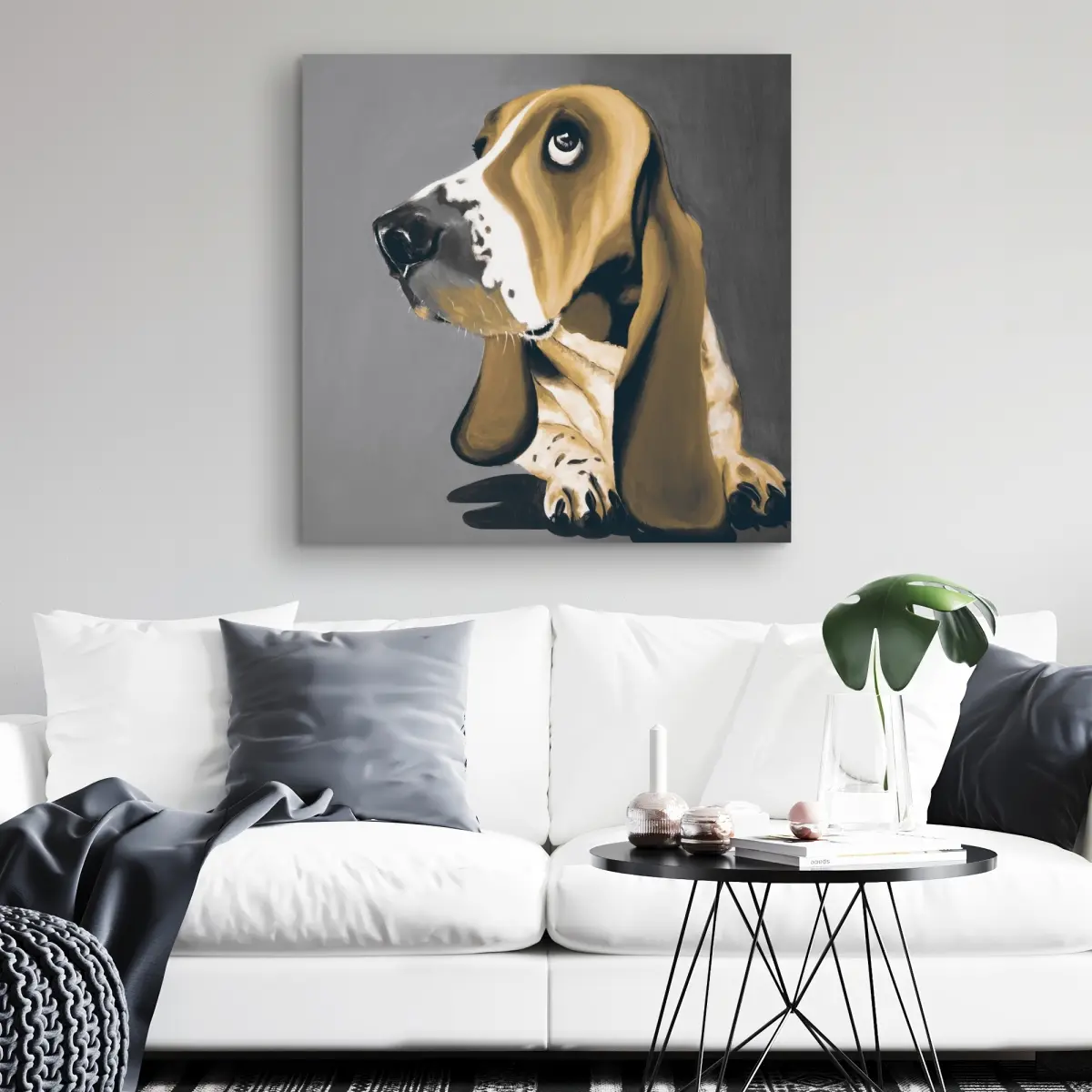 360 Stand Gold Basset Hound High-Def Print, 32x32 in. Brown Dog Wall Artwork - Home Decor Decoration, Room Wall Display Gift, Gold Wall Arts