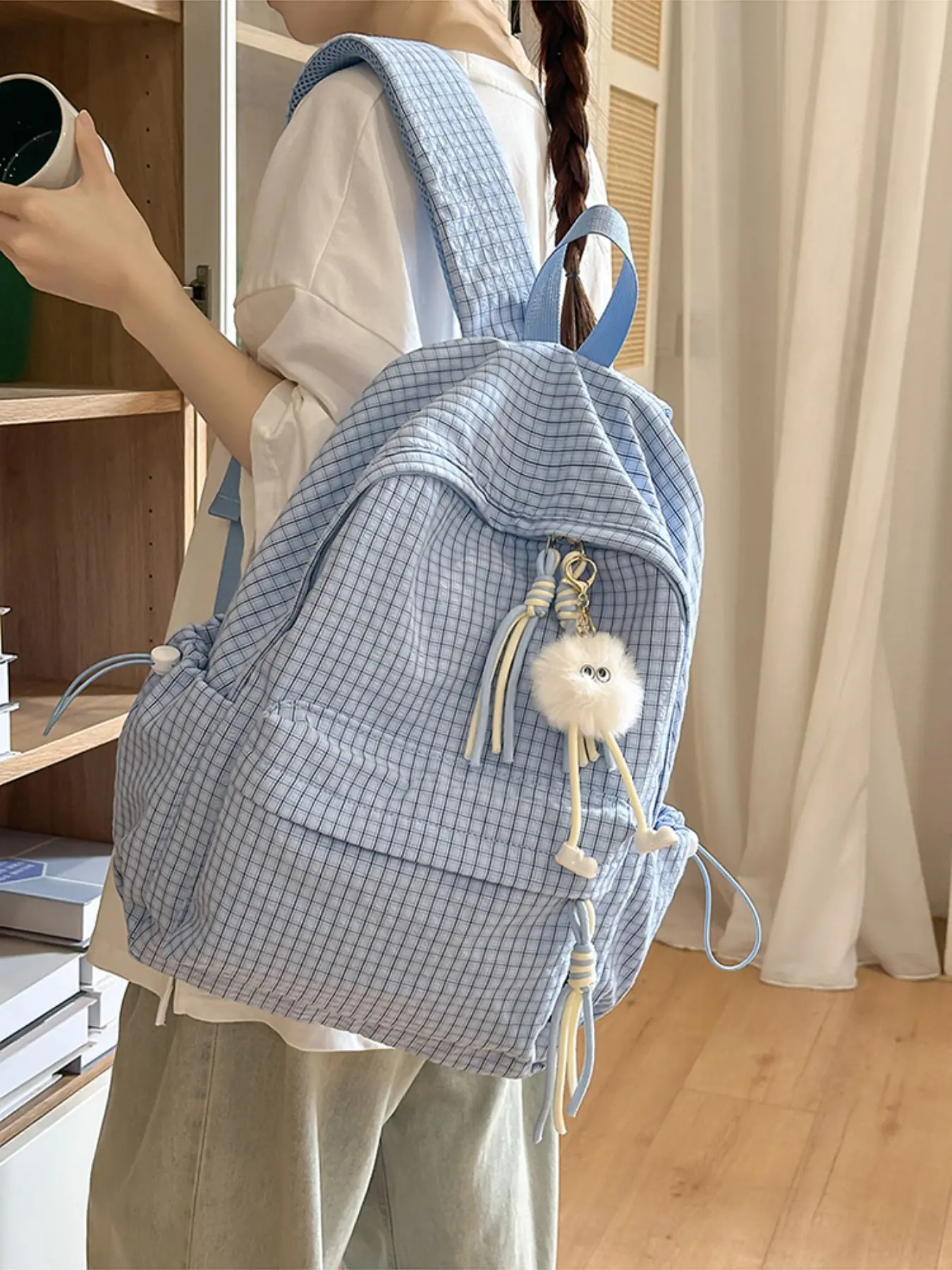 2026 Simple Plaid Fashion Durable Backpack, Large Capacity Casual Travel Backpack for High School Students, Nylon Material, All Seasons Use, Checkered Plaid Backpacks