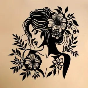 Flower & Woman Pattern Metal Wall Art - Hangable Decor for Home Living Room & Bedroom