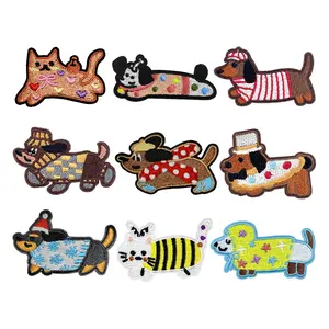 CY Adorable Dog Cat Iron On Patches Cute Dachshund Puppy Embroidered Applique for Clothes Bags DIY Crafts