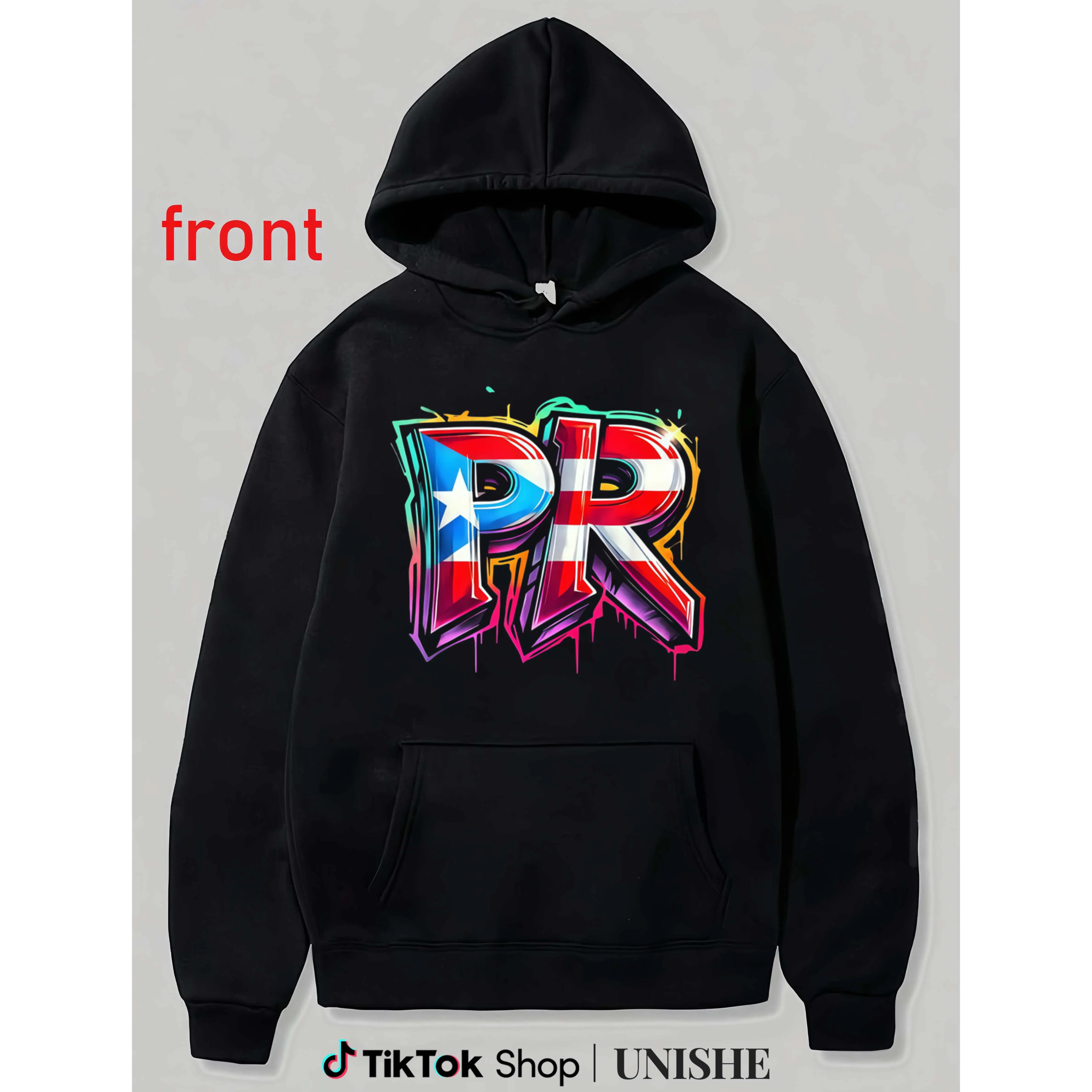 Cool PR Flag Graffiti Hoodie – Unisex Long Sleeve Streetwear with Puerto Rico Design