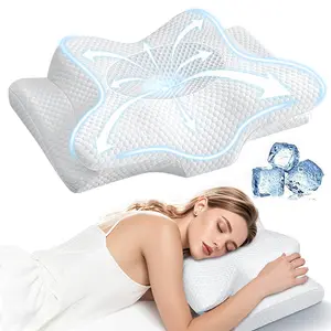 Memory Foam Neck Pillow Adjustable Height & Back Sleepers Breathable Cool 3D Mesh Pillowcase Comfortable Sleep Aid