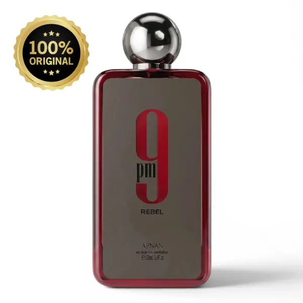 Afnan 9 PM Rebel Eau De Parfum, 100ml (3.4oz) - Woody Fruity Men's Fragrance with Pineapple, Ambergris Notes, Glass Bottle