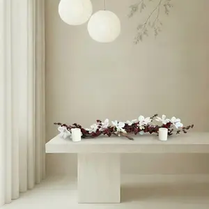 Burgundy Magnolia Floral Centerpiece with Driftwood & Flameless Candles
