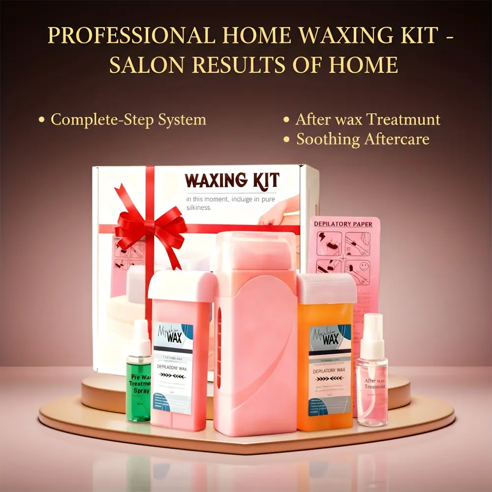 Wax Roller Hair Removal Kit[with 2 Wax Cartridges & 100 Strips] ,Electric Roll On Wax Heater for Body Hair Removal, Leg Arm Underarm Bikini Waxing Device, Smooth Skin Depilatory Machine, Portable Travel Size