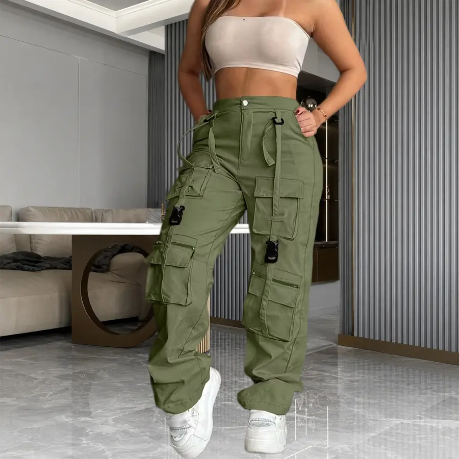 【Multi-Pocket Cargo Pants】 Multi-pocket cargo pants, retro straight-leg wide-leg casual trousers suitable for going out and wearing at home, fashionable and trendy