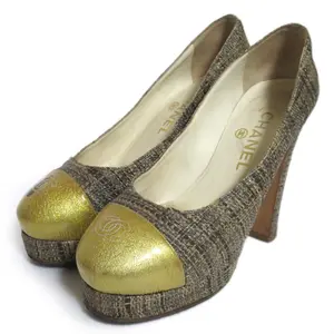 Pre-owned CHANEL Tweed Small Leather Goods Coco Mark Platform Pumps