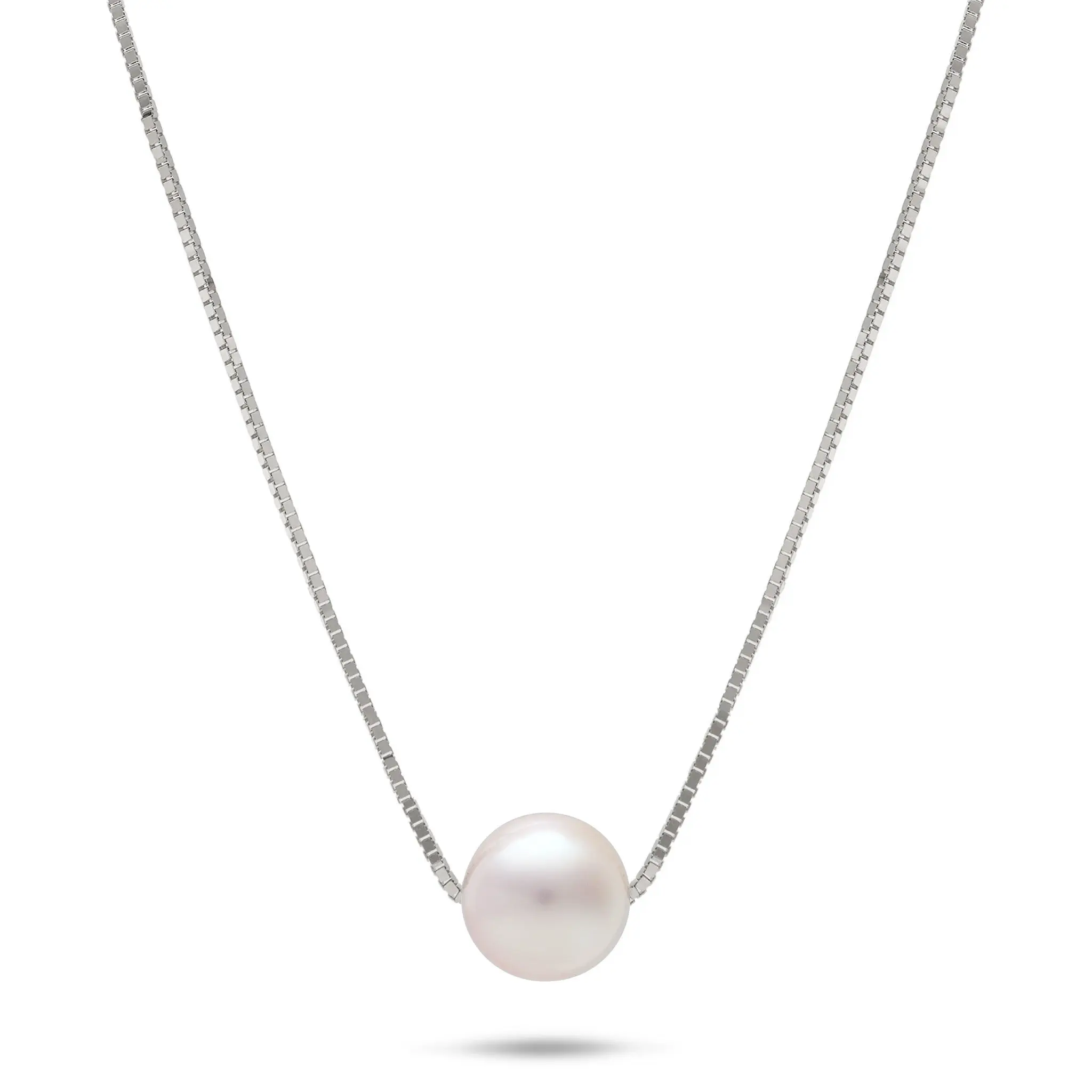 16-18" Adjustable Akoya White Pearl Necklace in White Gold - 8mm