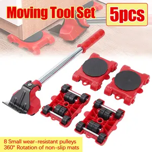 5Pcs/Set Heavy Duty Furniture Lifter Mover Roller with Wheel Bar Moving Device Lifting Helper Furniture Moving Transport Tool
