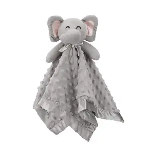 16-Inch Grey Soft Plush Elephant Motif Security Blanket - Sleep Aid with Sound Ears, Minky Dots, Polyester Fill, Unisex Baby Snuggle Stuffed Toy, Newborn Essential Gift